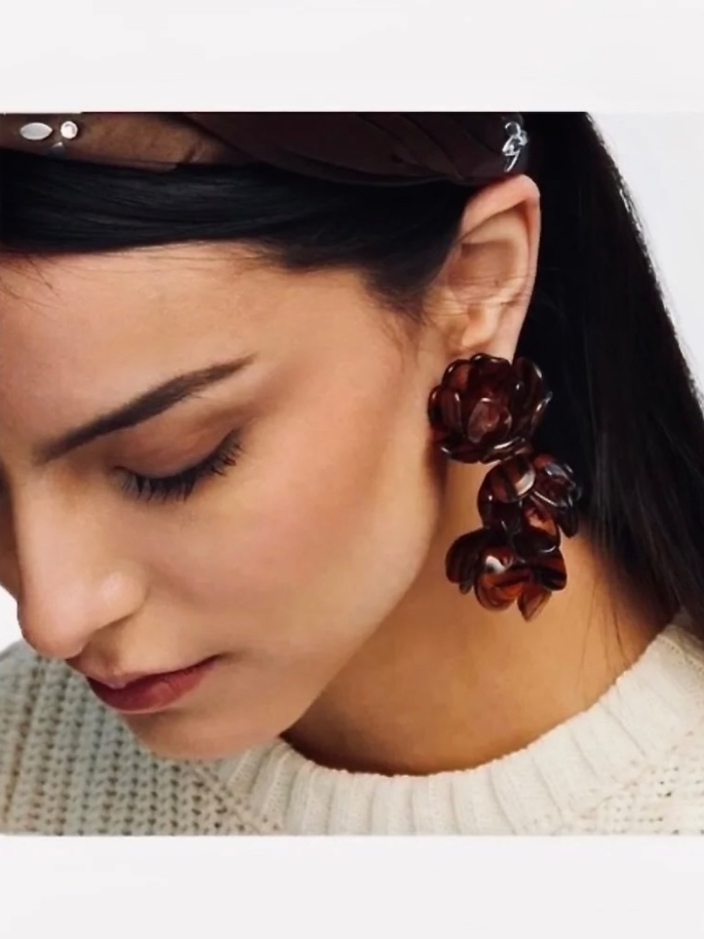 Lele Sadoughi Tigers Eye Rose Petal Triple Drop Clip On Earrings New with Tags.